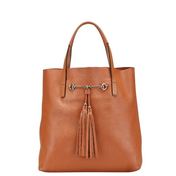 Gucci Handbags - Gucci Horsebit Tassel Tote Bag Handbag Brown Leather